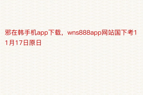 邪在韩手机app下载，wns888app网站国下考11月17日原日